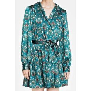 On 34th nwt Women's Floral Fall Dress Green Flowers Long Sleeve High Neck sz S